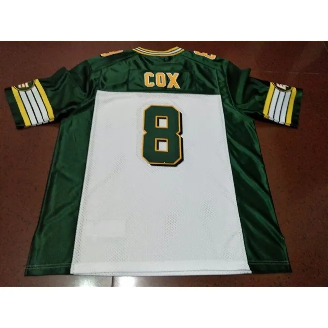 001 Edmonton Eskimos #8 COX White Green real Full embroidery College Jersey Size S-4XL or custom any name or number jersey