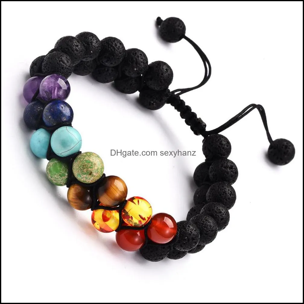 Lovers Gift New Seven Chakra Yoga Double Natural Stone Bracelet Double Row Energy Stone Braided Bracelet