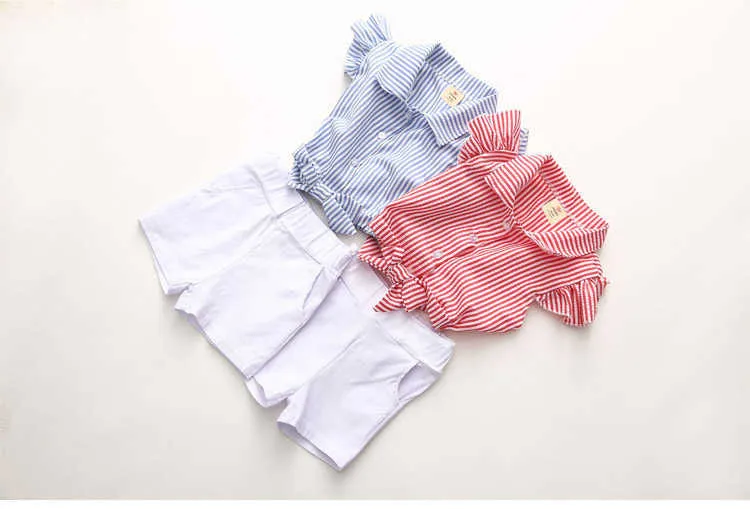  Summer 2 3 4 5 6 7 810 Years Teenager Yong Kids Girl Cotton Spriped Fly Sleeve Shirt+White Shorts 2 Piece Outfits Suit Sets (12)