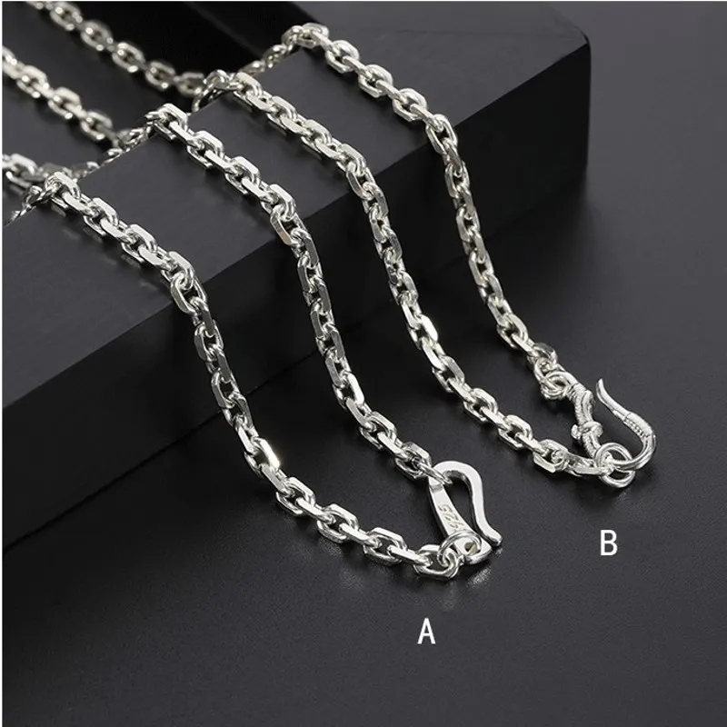 BOCAI New real pure s925 silver Man and Woman necklace fashion car flower cross necklace 3mm retro long sweater chain Q0531
