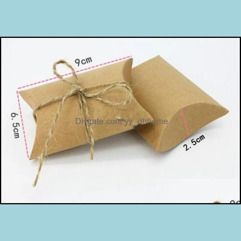 Hot Event Cute Kraft Paper Pillow Favor Gift Box Wedding Party Favour Gift Candy Boxes Paper Gift Box Bags Supply