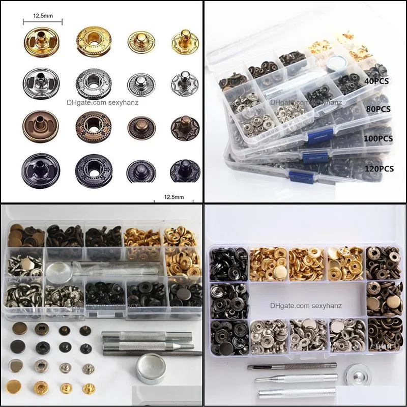 Sewing Notions & Tools 4 Colors Fasteners Kit Double Cap Press Studs Rivet Buttons Fixing For Leather Coat Down Jacket Bags Belt Tool