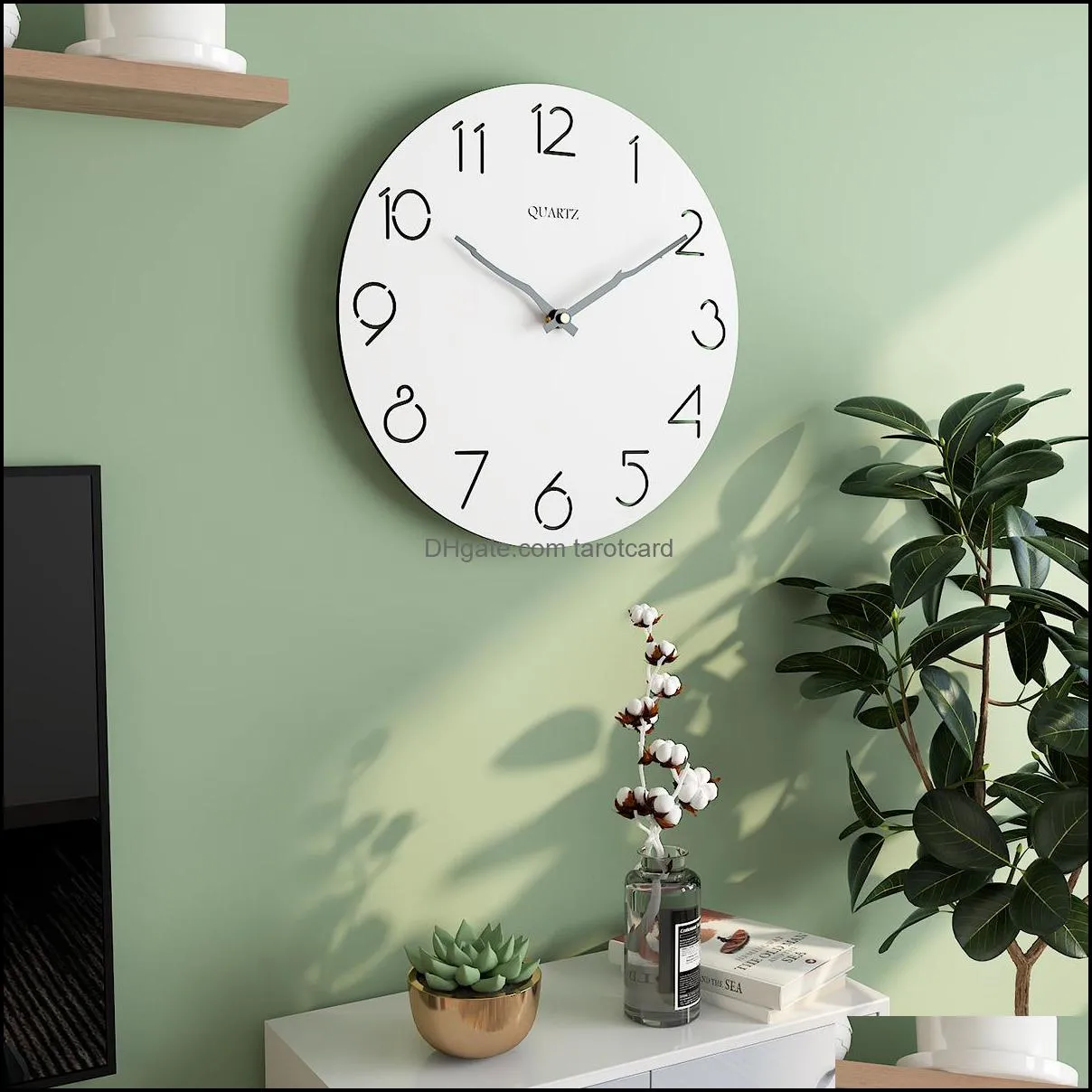 Nordic Simple Wooden 3D Wall Clock 12 inch Modern Design for Living Room Art Decor Kitchen Wood Hanging Watch Home Circular