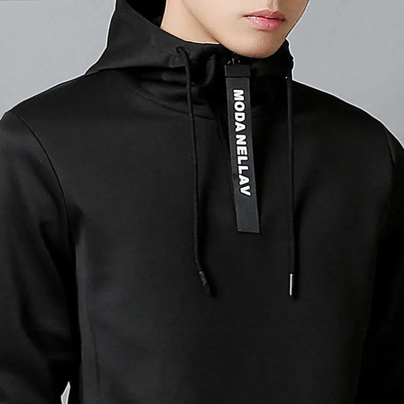 Conjuntos de roupas esportivas masculinas de cor sólida Patchwork Zipper Tracuit Homens Primavera Casual Moletom com capuz Hoodies 2PC + Calças Jogging_voghion.com