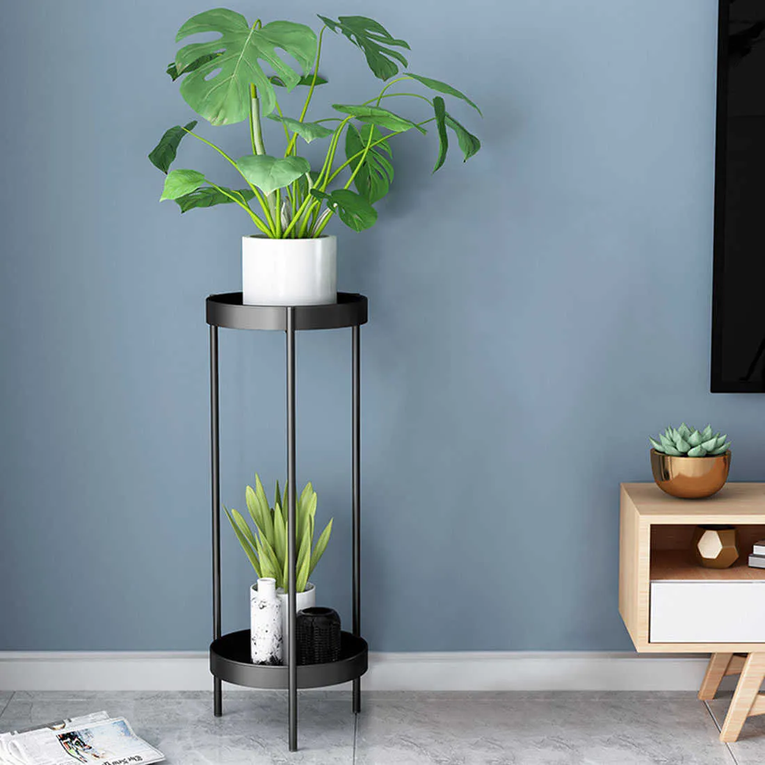 Supporto per vaso da fiori per interni da 50 cm per uso domestico Supporto per decorazioni per la casa Scaffale per espositori per piante da giardino per la casa - Nero 210615