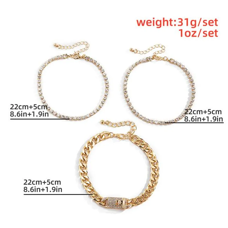 Femmes brillant diamant bracelets de cheville fête magnifique brillant cheville dames strass Hip Hop Style alliage cheville ornements or White236o