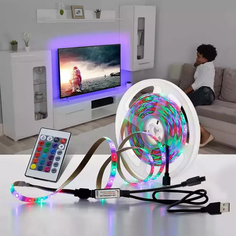 RGB LED Şerit Işık 5 V USB 2835 SMD LED Esnek Teyp TV Masaüstü PC Alt Ekran Aydınlatma 5 M