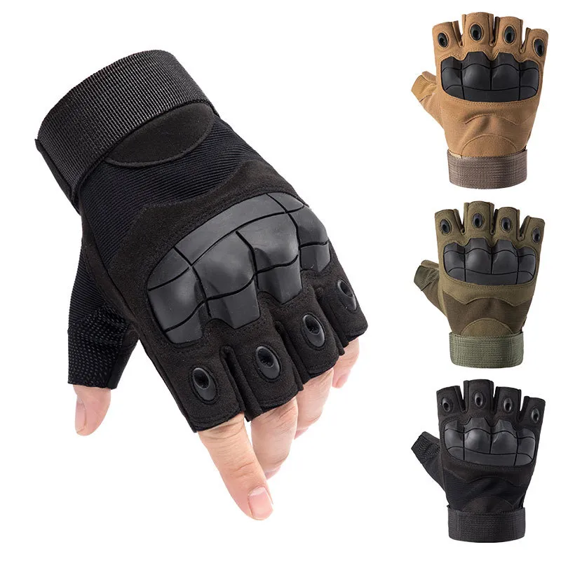 Top Equipo táctico Guantes Revisión Deporte Caza Tiro Bicicleta Combate Sin dedos Paintball Duro Carbono Nudillo Medio dedo Ciclismo Guante negro