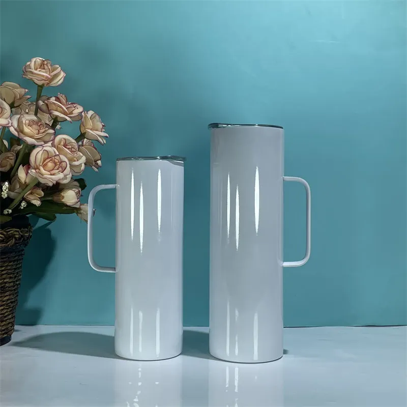 30oz sublimação tumbler reto com punho sublimado espaços de água de garrafa de água transferência térmica caneca de café isolada copo de beber clear palha lida plana A02