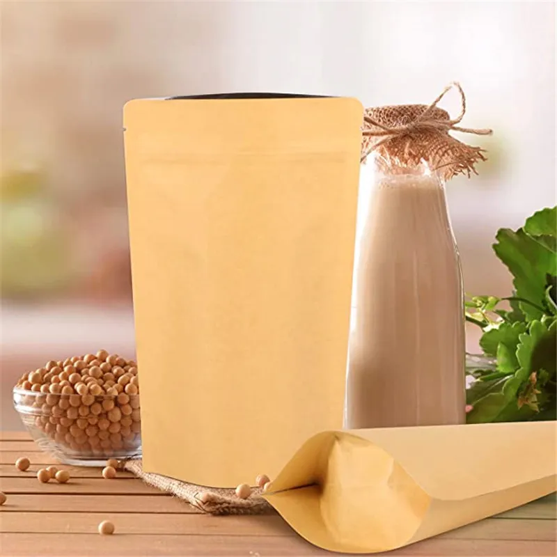 Sacchetto di carta Kraft marrone Sacchetto di foglio di alluminio Cibo Tè Snack Caffè Borse richiudibili Imballaggio a prova di odore