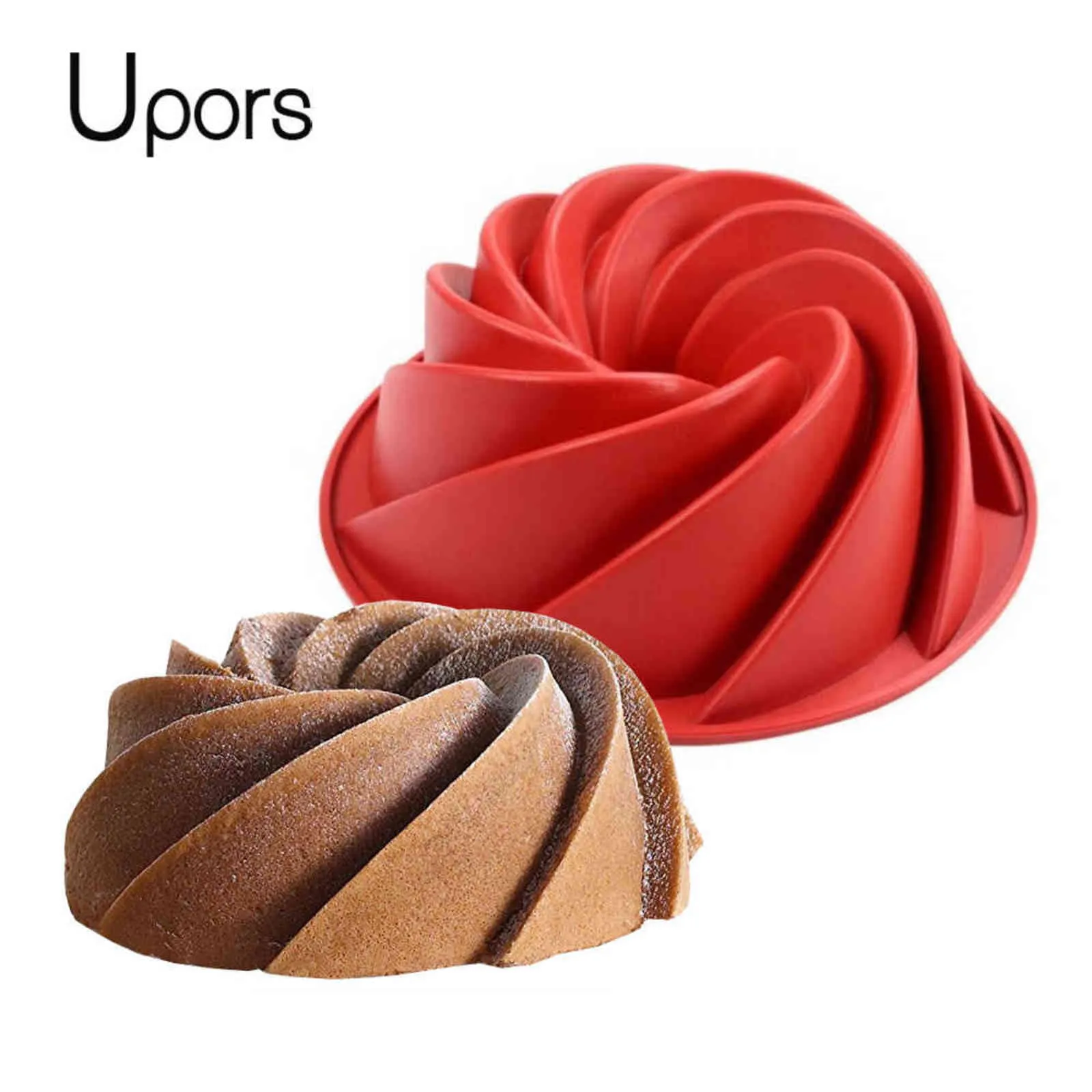 UPORS Büyük Spiral Şekli Gıda Sınıfı Silikon Bundt Kek Kalıp Pan 3D Yivli Kek Kalıbı Formu Ekmek Fırın Pişirme Araçları Bakeware 211110