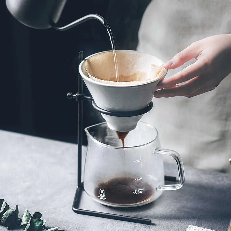 Set di filtri per caffè preparato a mano con caffè in porcellana V60 Pentole per preparazione manuale da versare sopra il bollitore per caffè, gocciolatore, tazza 304 210712