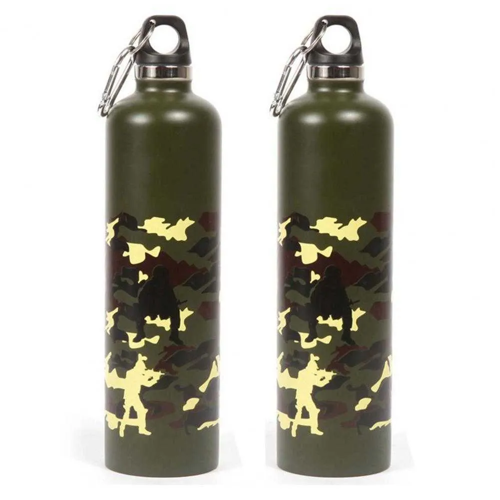 750 ml Outdoor Camping Vissen Fietsen Sport Draagbare Roestvrij Double Layer Thermische Isolatie Ketel Camouflage Waterfles Y0915