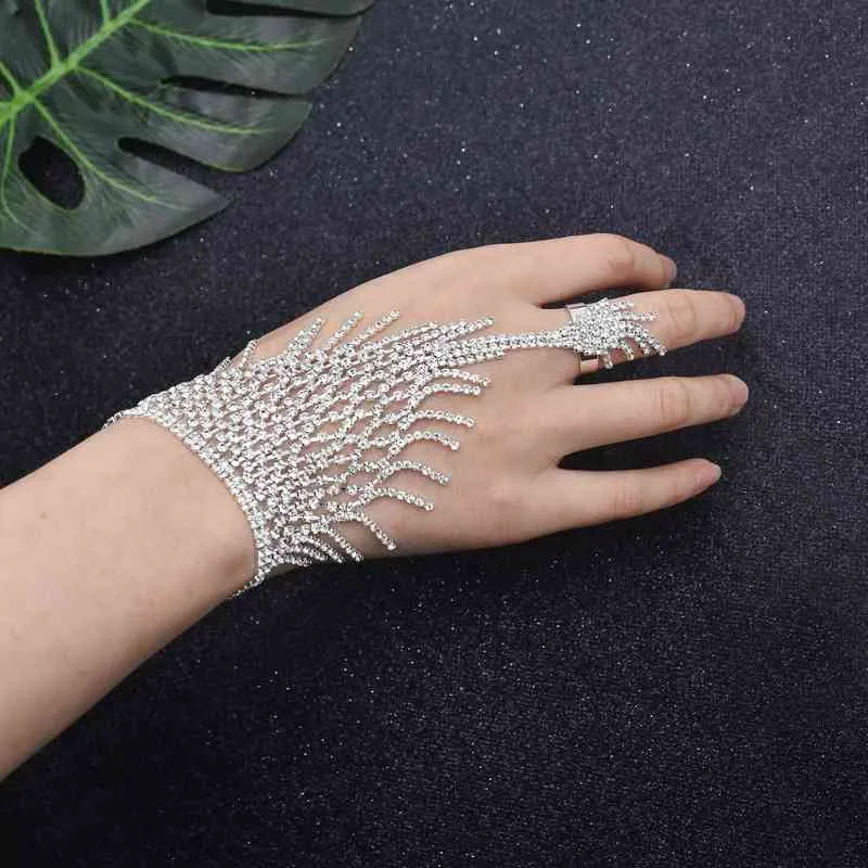 Bracelets de luxe en strass cristal pour femmes, doigt de mariée réglable à la main, chaîne d'esclave, bijoux cadeau de fête de mariage