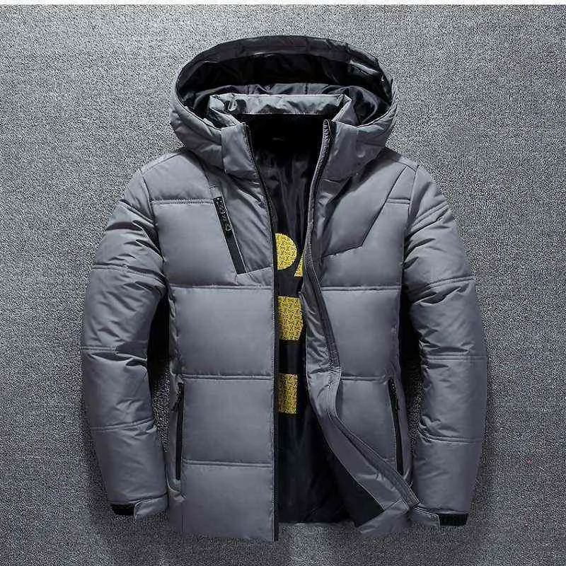 Duck Down Jacket Män Tjockad Hooded Långärmad Down Zipper Pocket Coat Warm Feather Men Winter Down Jacket Casual Outwear 4XL G1108