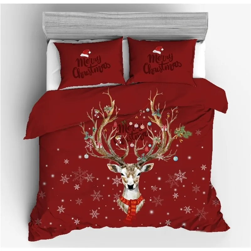 Christmas Bedding Sets Deer Printed Duvet Cover Set 2/3pcs Double Queen King Bedclothes Bed Linen(No Sheet No Filling) Y200417