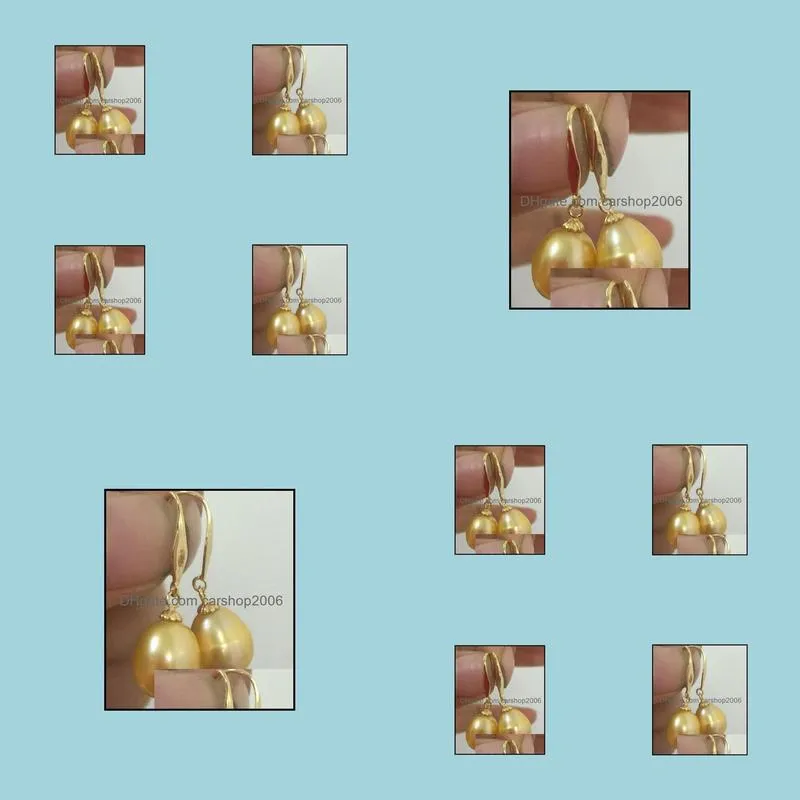 Charming 12-14mm baroque south sea gold pearl dangle earrings 14k gold