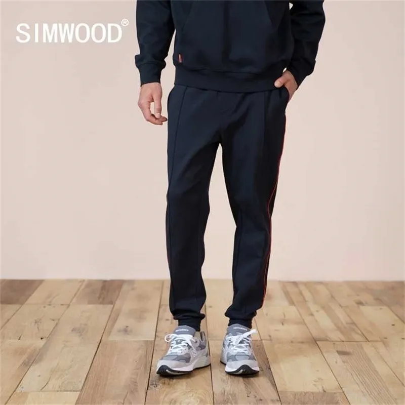 Autumn Winter Jogger Pants Men Running Jersey Sweatpants Tapered Striped Webbing-Trimmed Drawstring Trousers 211123