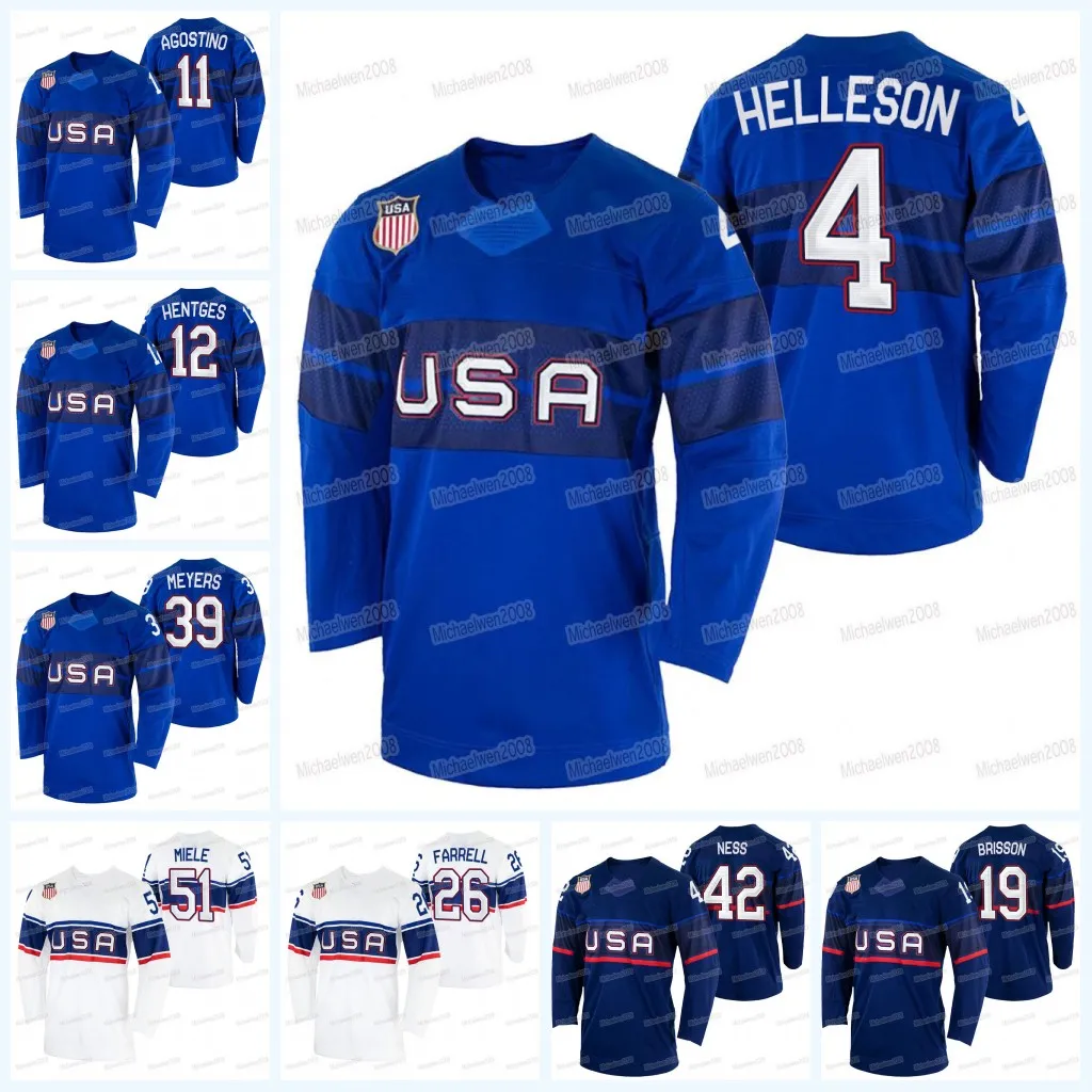 Team USA 2022 Winter Hockey Jersey Drew Helleson Ben Meyers Marc McLaughlin Jake Sanderson Matty Beniers Nathan Smith David Warsofsky ick Perbix Kenny Agostino