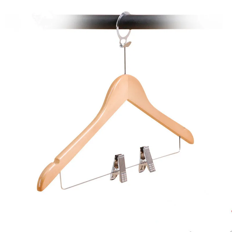 bath hangers Anti-theft hotel hanger guest room 3.2cm chrome anti-theft ring wooden hanger natural color lotus wood