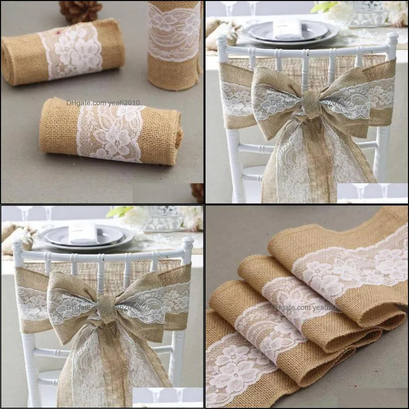 Sashes Vintage Jute Burlaps With Lace Roll For Wedding Decoration In Table Runner Party Chair Home