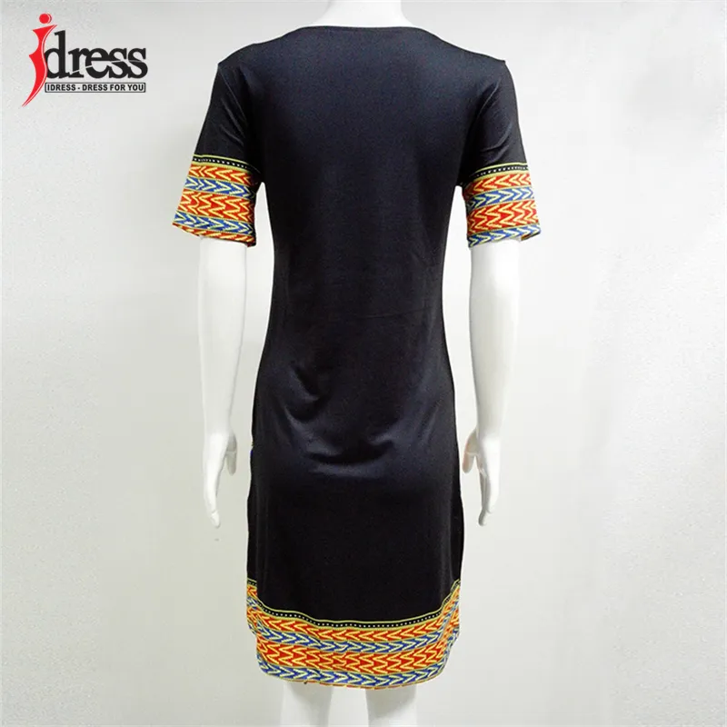 IDress S-XXXL Plus Size Sexy Casual Summer Dress Women Short Sleeve Party Dresses Black Vintage Traditional Printed Dresses (2)