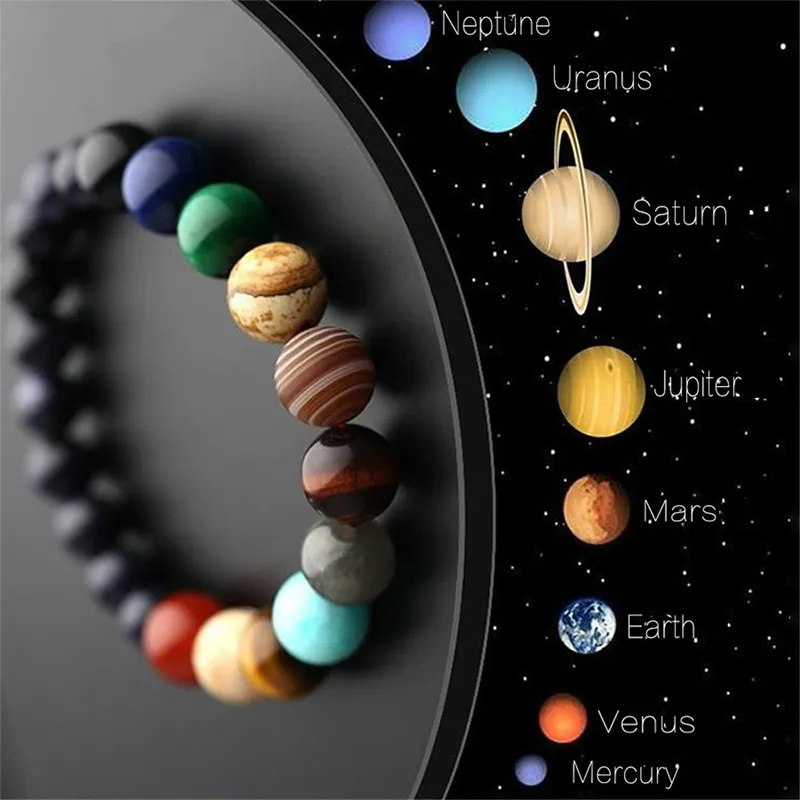 Stränge Acht Planeten Perlenarmband Männer Naturstein Universum Yoga Solar Chakra Armbänder für Frauen Schmuck Weihnachtsgeschenke