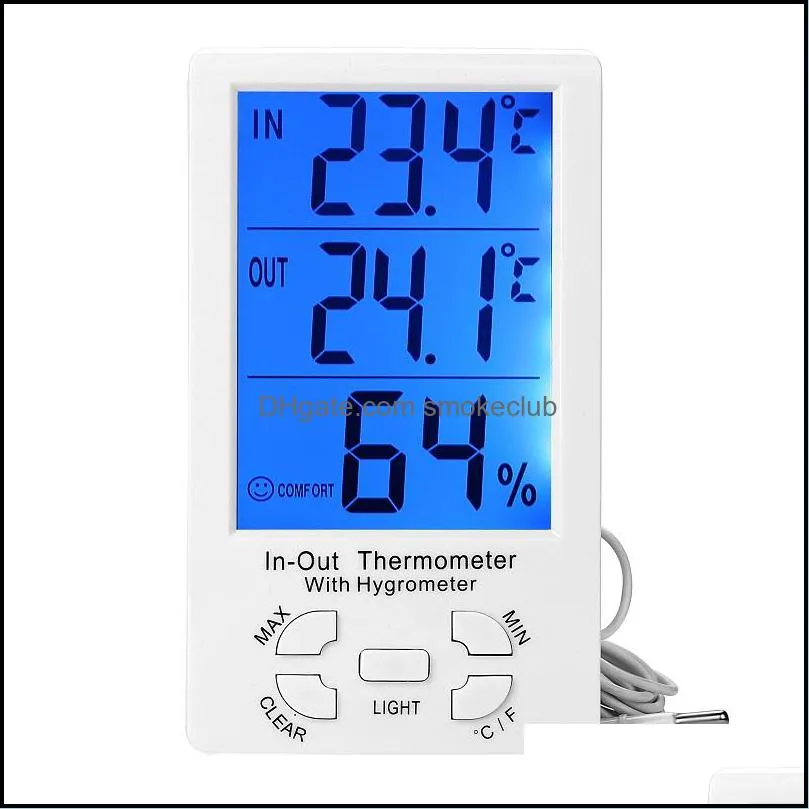 Digital Indoor Outdoor LCD Clock Thermometer Hygrometer Temperature humidity Meter C/F Large Screen KT-905 Thermo-Humidity