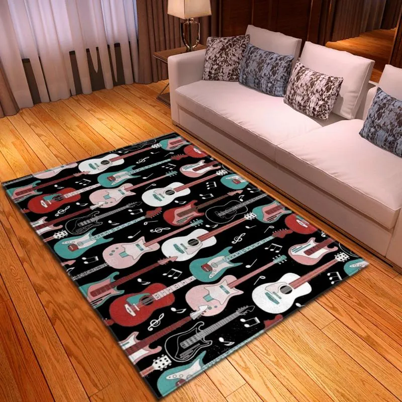 Carpets Fun Guitar Printed Kids Play Area Rug Flannel Anti-slip Kitchen Bathroom Mat Music Design Bedroom Decor