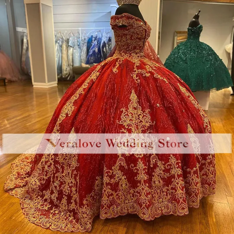Gorgeous Red Lace Muslims Wedding Dresses Crew Neck Long Sleeves Sparkly  Dubai Bridal Gowns Pricess Vestido De Novia Marriage