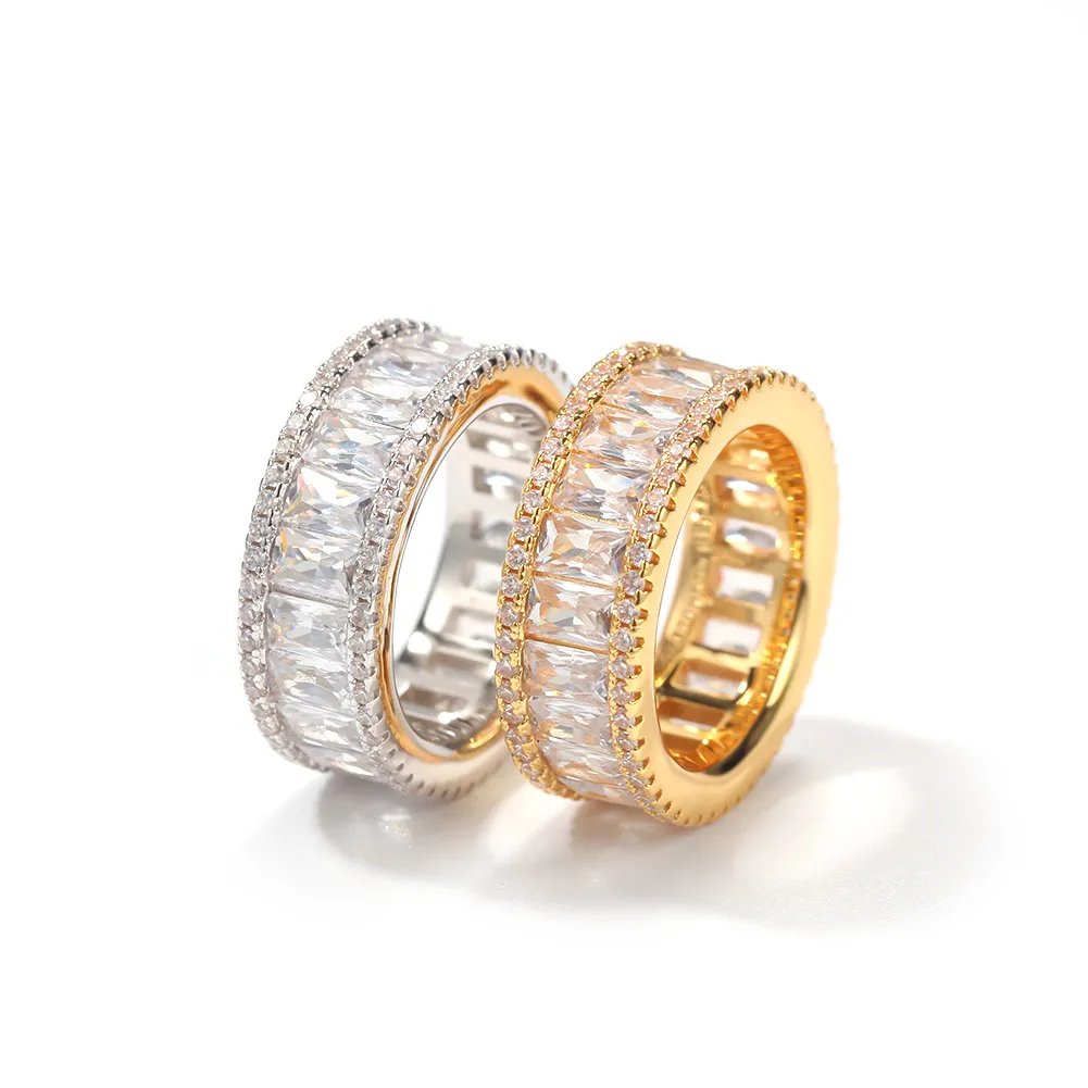 Moda męska złoty pierścionek Hip Hop biżuteria wysokiej jakości srebrne obrączki Iced Out