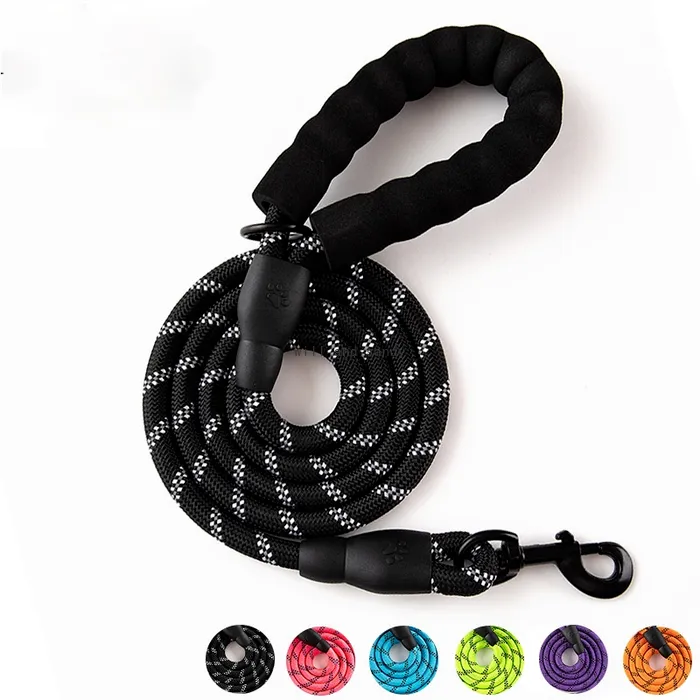 Dog Padded Handle Nylon Heavy Duty Reflect Light Leashes with Hang Ring for Dogs Bottle Bowls Pet Supplies