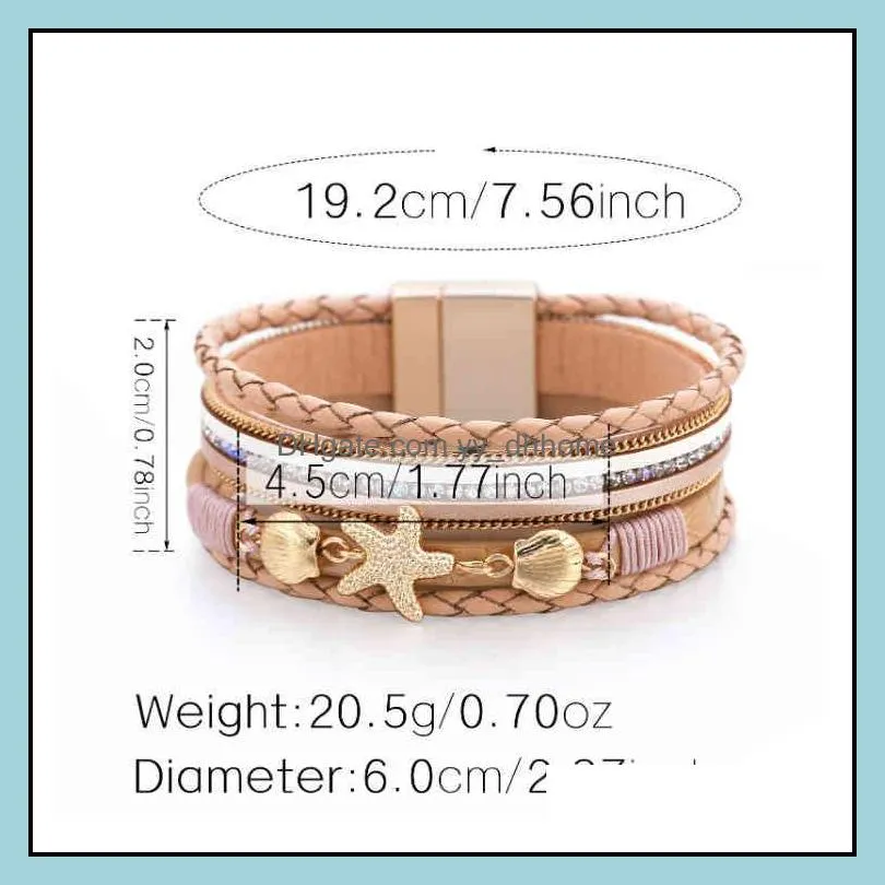 Women Ethnic Style Sea Shell Wrap Bracelet Ocean Jewellery Magnetic Clasp Multi Strand Leather Starfish Bangle