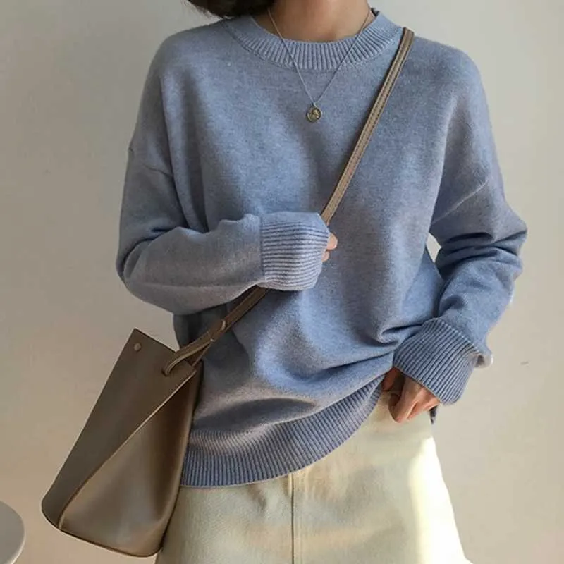 Autumn O-cou à manches longues Jumpers tricotés Pull Femmes Pull occasionnel Hiver Basic Pullovers Top Streetwear 210529