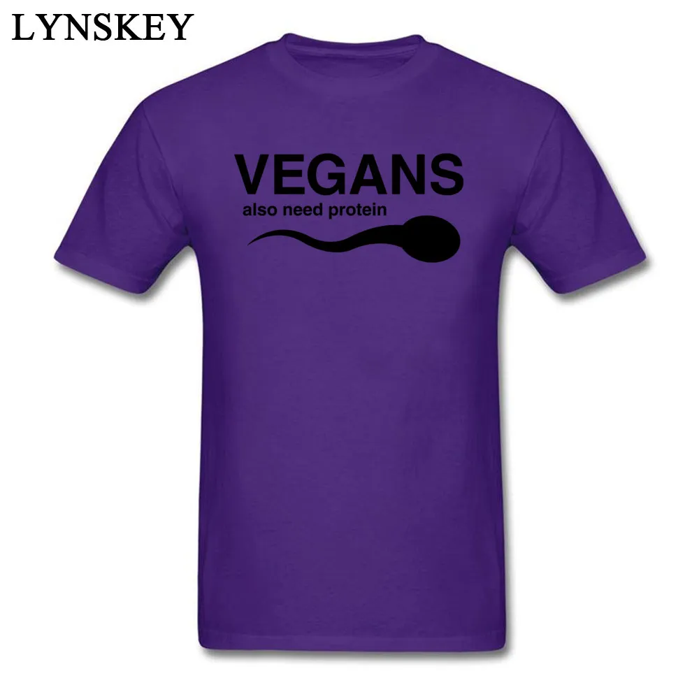 Design T Shirts Company Round Neck Vegans Also Need Protein 100% Cotton Adult Tops Shirt Design Short Sleeve Tee-Shirts Vegans Also Need Protein purple