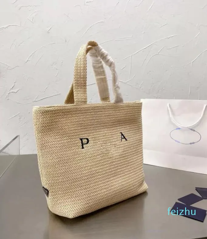 2021 P Shoppingväska Aprikos Mode Designer Bag Straw Woven Bag High-End Brand Stora Kapacitet Praktisk All-Match