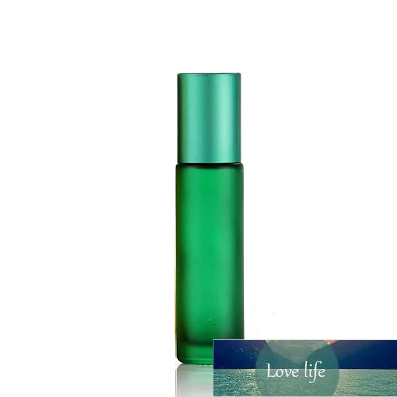 3 Stück 10 ml tragbare mattierte grüne dicke Glasroller-Parfümflaschen für ätherische Öle für die Reise, nachfüllbare Rollerball-Flasche