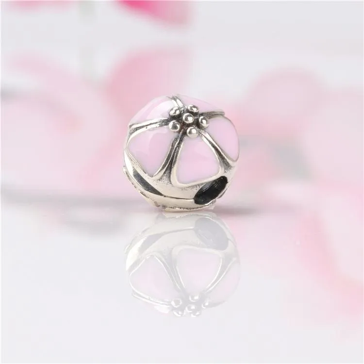 Cherry Blossom beads charms wholesale S925 sterling silver fits for pandora style charms bracelets 