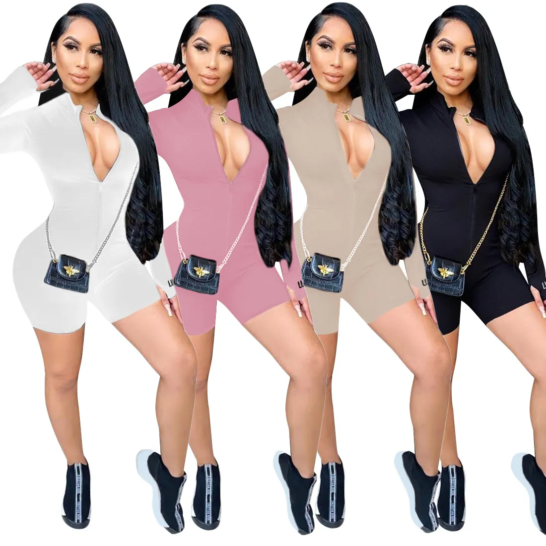 Autumn Winter Turtleneck Casual Jumpsuit Women Long Sleeve Front Zipper Sport Wear Womens Rompers Fitness Overalls S-2XL