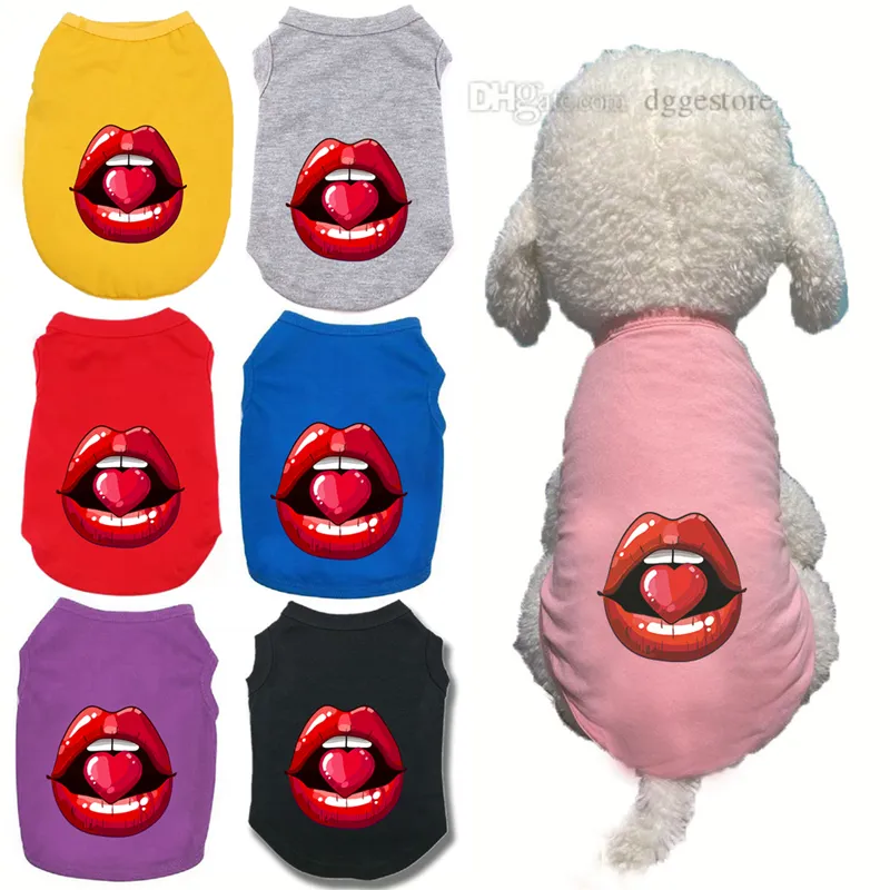 Red Lips Love Pet Shirt Fashion Cool Puppy Gilet Abbigliamento per cani Stampa a sublimazione Summer Pets T-Shirt Abbigliamento morbido per cani di taglia piccola e media Gatti Chihuahua XS-5XL Rosa A302