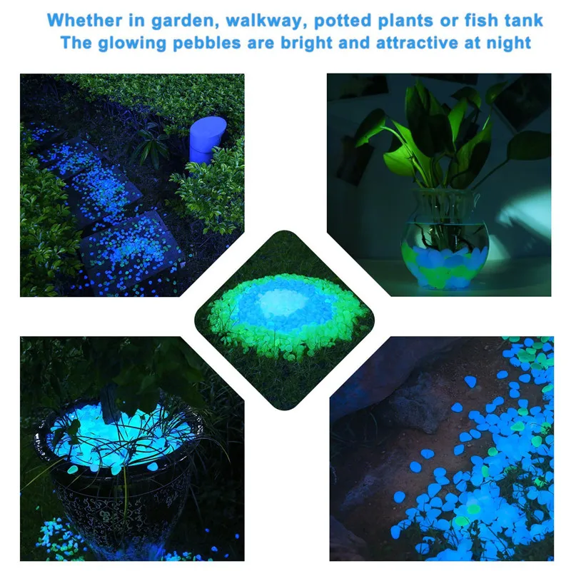 100 stuks Gemengde Kleur Buiten Lichtgevende Stenen Gloeien In Donker Tuinkiezels Vistank Decoratie Kiezelstenen Aquarium Accessoires kopen vanaf een prijs van 2.29