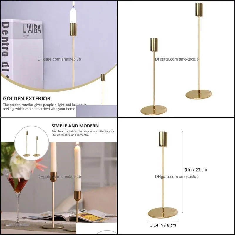 Candle Holders 2PCS Simple Metal Candlestick Adornment Light Luxury Iron Art Decoration(Golden)