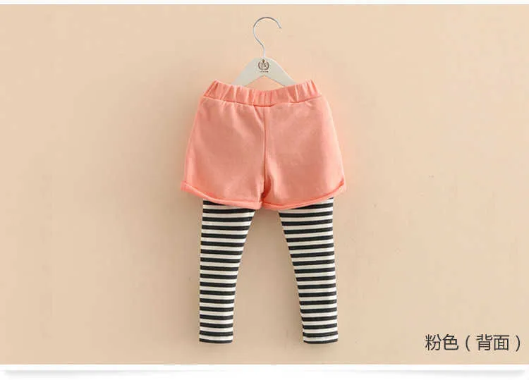  Spring Autumn Korea 2-10 Year Children Full Length Capri Pocket Pants Baby Culottes Lace Skirt Kids Girls Striped Leggings (8)