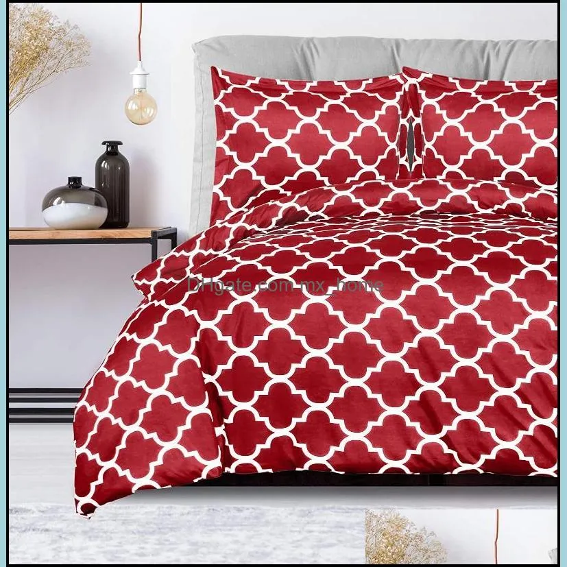 Luxury Geometry Bedding Set Red Super King Duvet Cover Sets Marble Single Queen Size Black Comforter Bed Linens