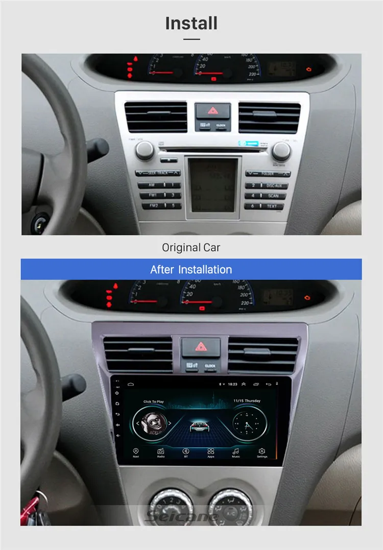 Car Radio GPS Navigation System 10.1 Inch Android 8.1 for 2007-2012  VIOS Auto Stereo Support Rearview Camera USB Wifi