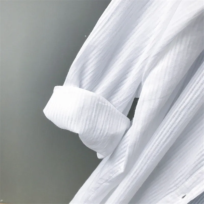 100% Cotton Women Beach White Long Blouse 2019 Spring Women Long Sleeve Shirts Blouse High quality loose Office Long Blouse Tops (5)