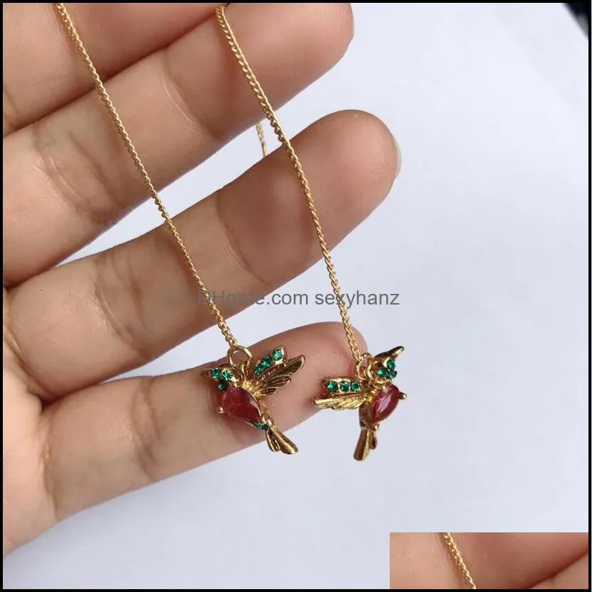 S1887 Hot Fashion Jewelry Bird Earrings Crystal Rhinstone Bird Dangle Earrings