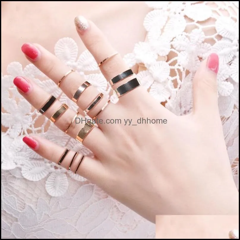 Cluster Rings Initial Stainless Steel For Women Creative Fashion Tri-color Thickness Ring 14-piece Set Joint Anillo