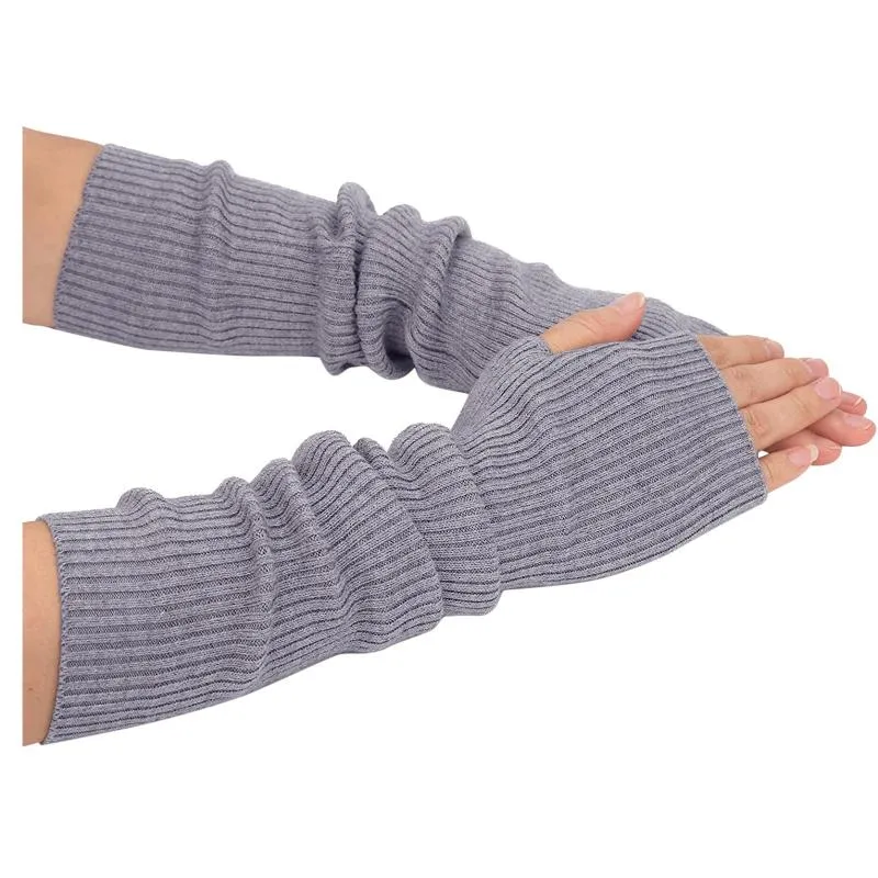 Gants de sport tricotés sans doigts mélange de cachemire chauffe-bras à manches longues poignet avec trou pour le pouce pour les femmes hiver
