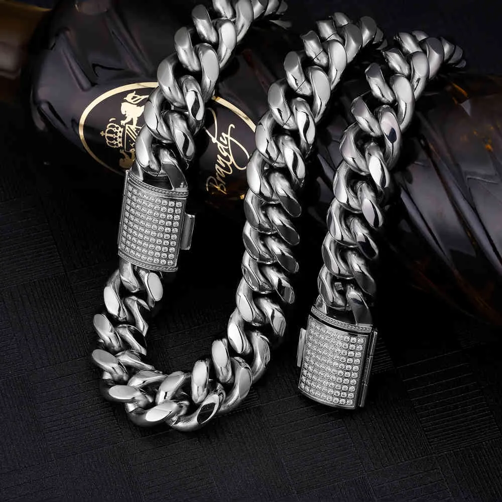 Hip Hop Jewelry 18mm Iced Cuban Link Chain, 18 k Miami Cuban Link Curb Chain for Men, Never Fading Solid Necklace X0509